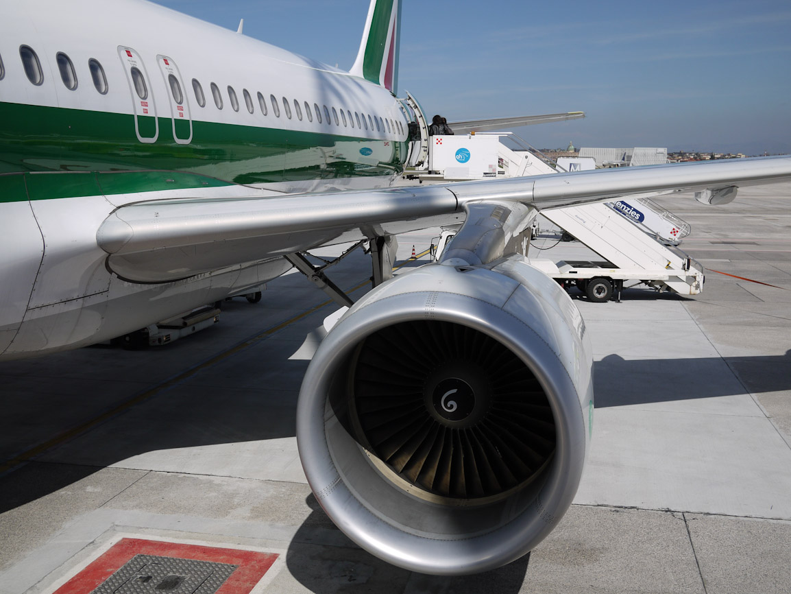 Alitalia plane sits on tarmac