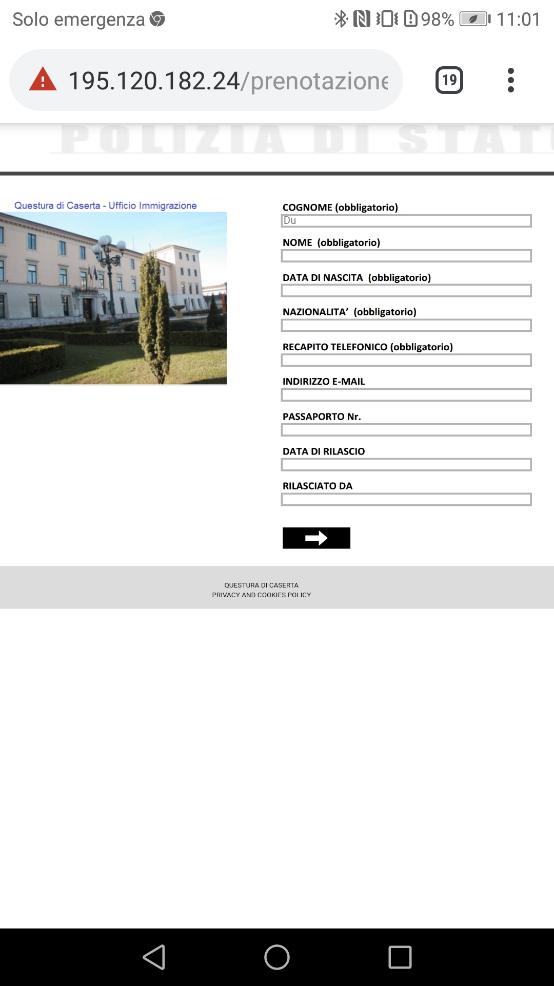 Making an appointment to renew permesso di soggiorno Caserta