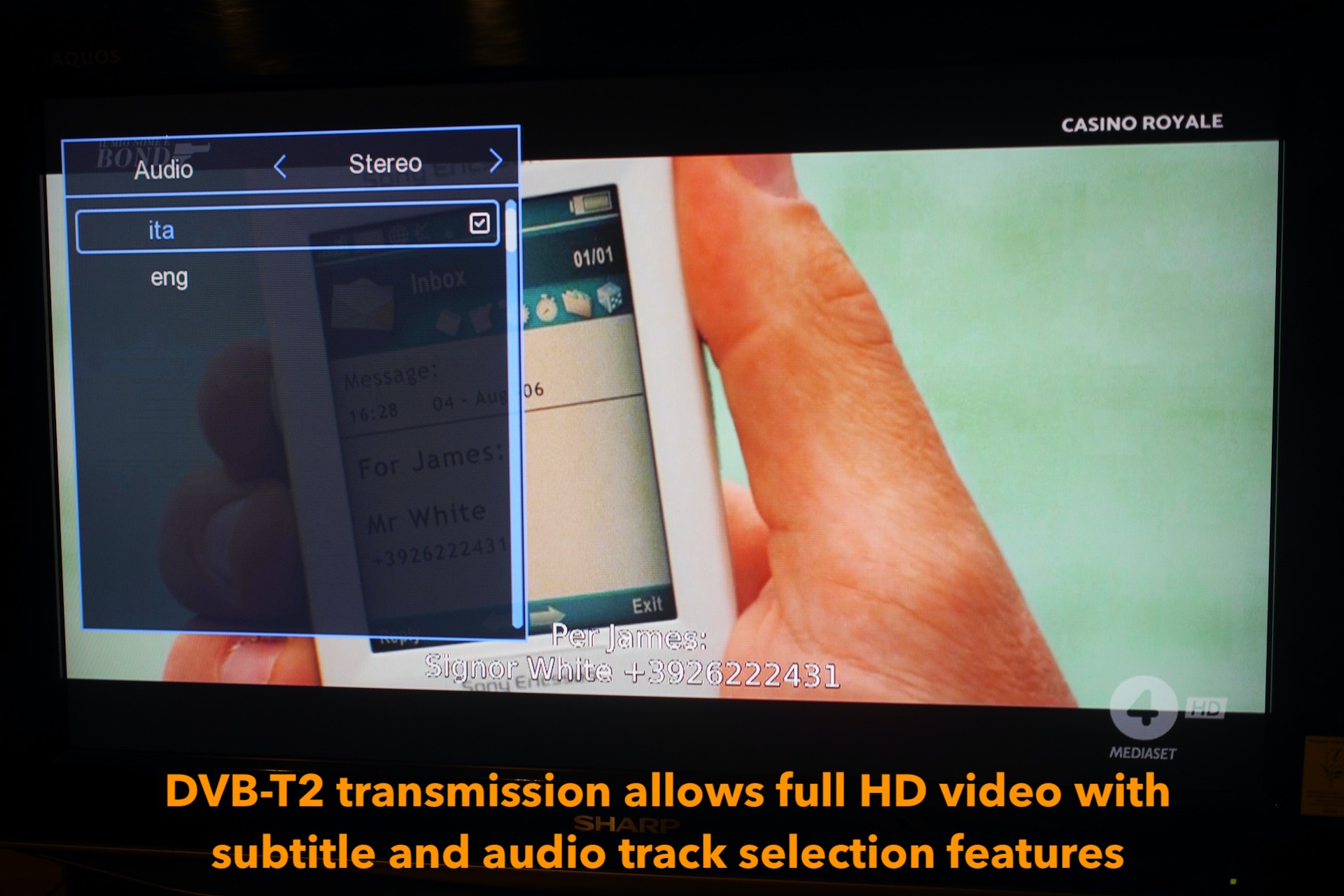 Full HD MPEG-4 DVB-T2 movie language audio track selection feature